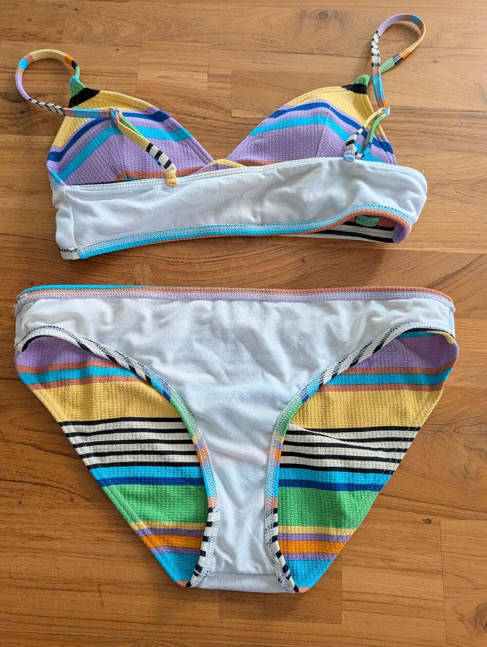 Roxy Color Jam Textured Striped Bikini Fixed Triangle Top S & Hipster Bottom M - Picture 6 of 7
